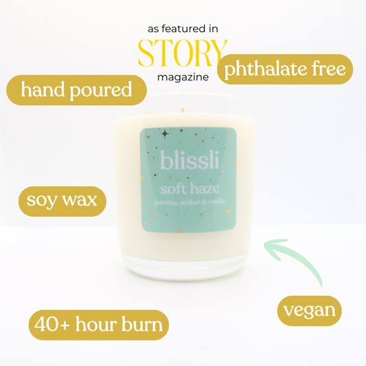 soft haze 220g handmade vegan soy candle by blissli