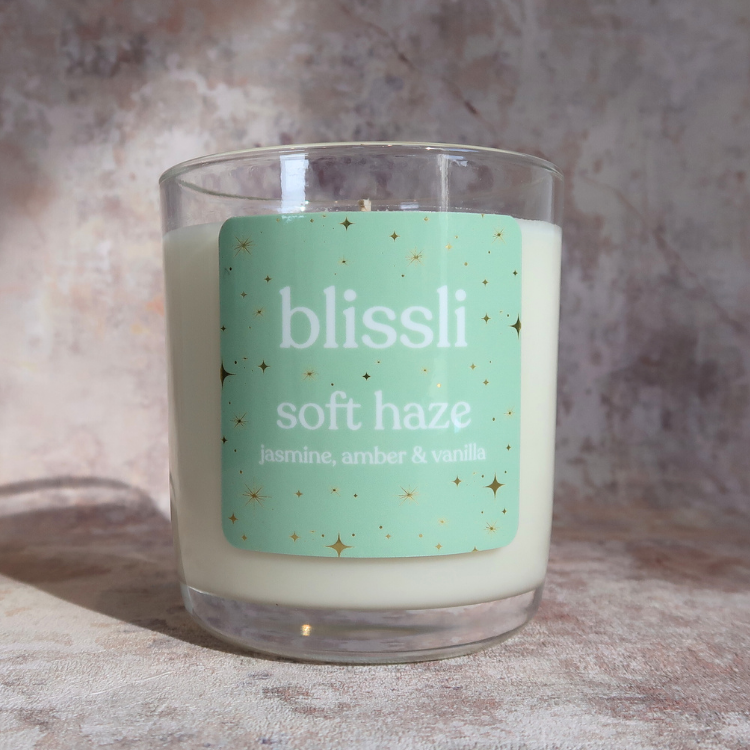 soft haze 220g soy candle by blissli – jasmine, amber and vanilla