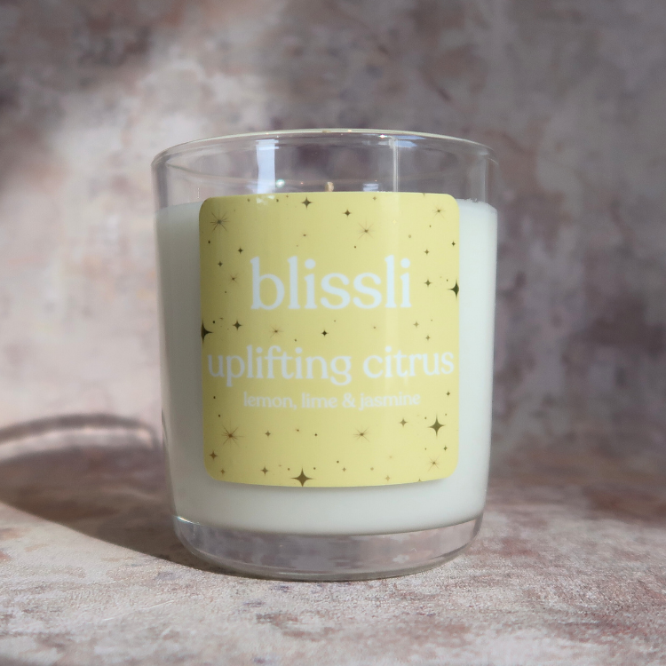 uplifting citrus 220g soy candle by blissli – lemon, lime and jasmine