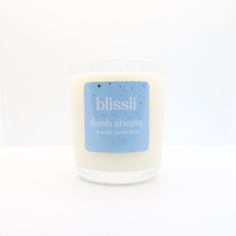 fresh sheets 220g natural soy wax candle in clear glass jar by blissli
