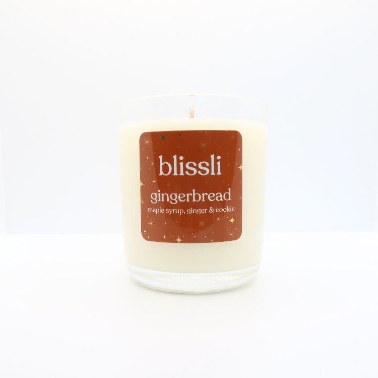 gingerbread 220g natural soy wax candle in clear glass jar by blissli