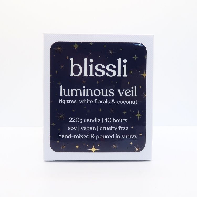 luminous veil soy candle gift box - front of eco-friendly recyclable packaging by blissli