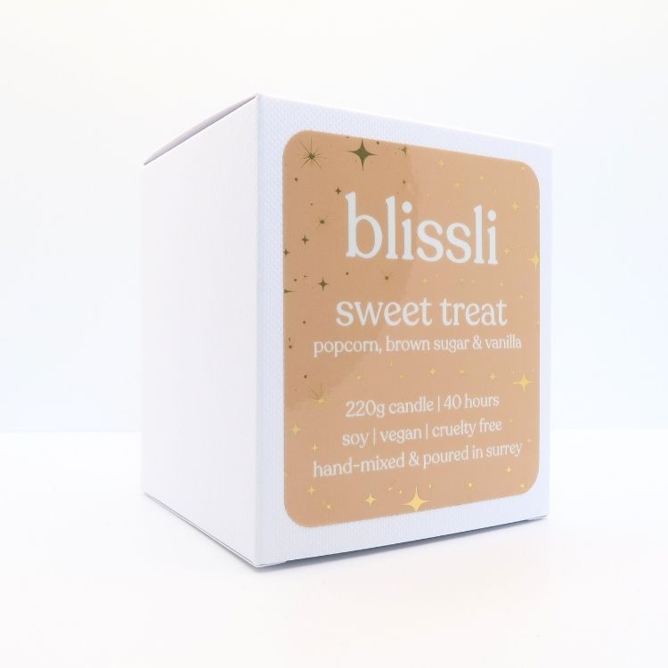 sweet treat soy candle gift box – side showing scent notes and candle care