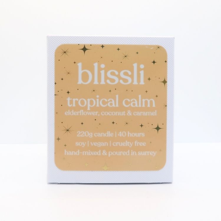 tropical calm soy candle gift box – front of eco-friendly recyclable packaging