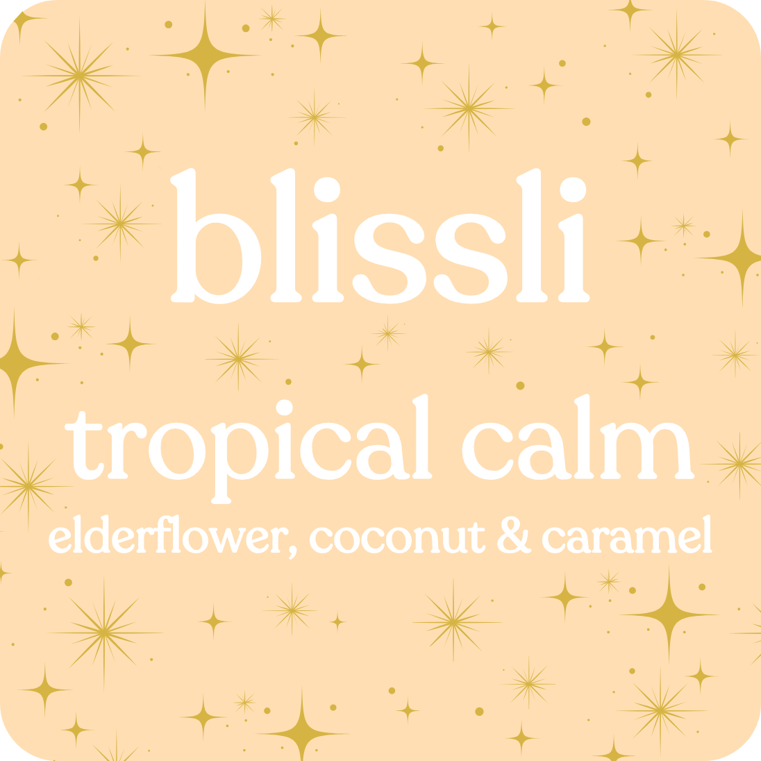tropical calm soy candle – close-up of jar label by blissli