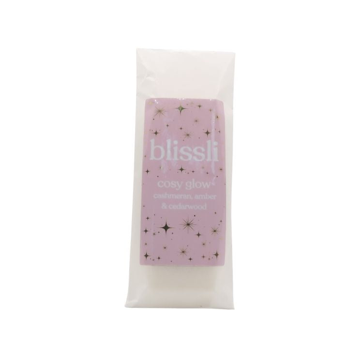 cosy glow wax melt by blissli – cashmeran, amber and cedarwood soy wax snap bar