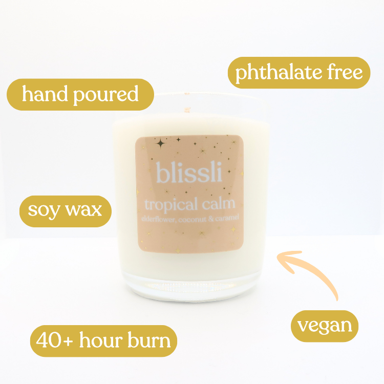 tropical calm 220g handmade vegan soy candle by blissli