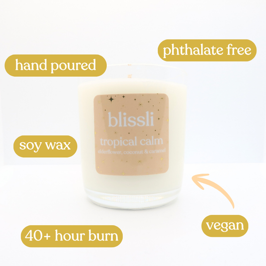 tropical calm – elderflower, coconut & caramel 220g soy candle - PRE ORDER ships ends of march