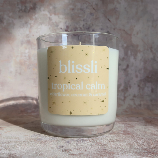 tropical calm – elderflower, coconut & caramel soy candle