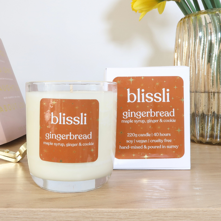 gingerbread 220g soy candle by blissli – maple syrup, ginger and cookie