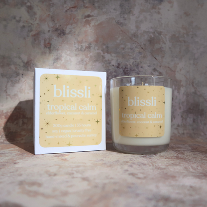 tropical calm – elderflower, coconut & caramel soy candle