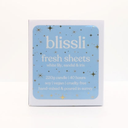 fresh sheets – white lily, sandal & iris 220g soy candle
